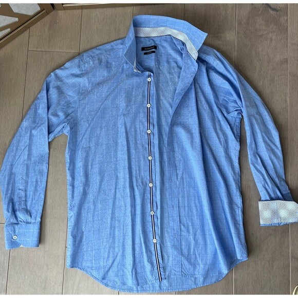 BUGATCHI Other - Bugatchi Shaped Fit Dress Casual Shirt Men Sz L XL 17 17.5 Cotton